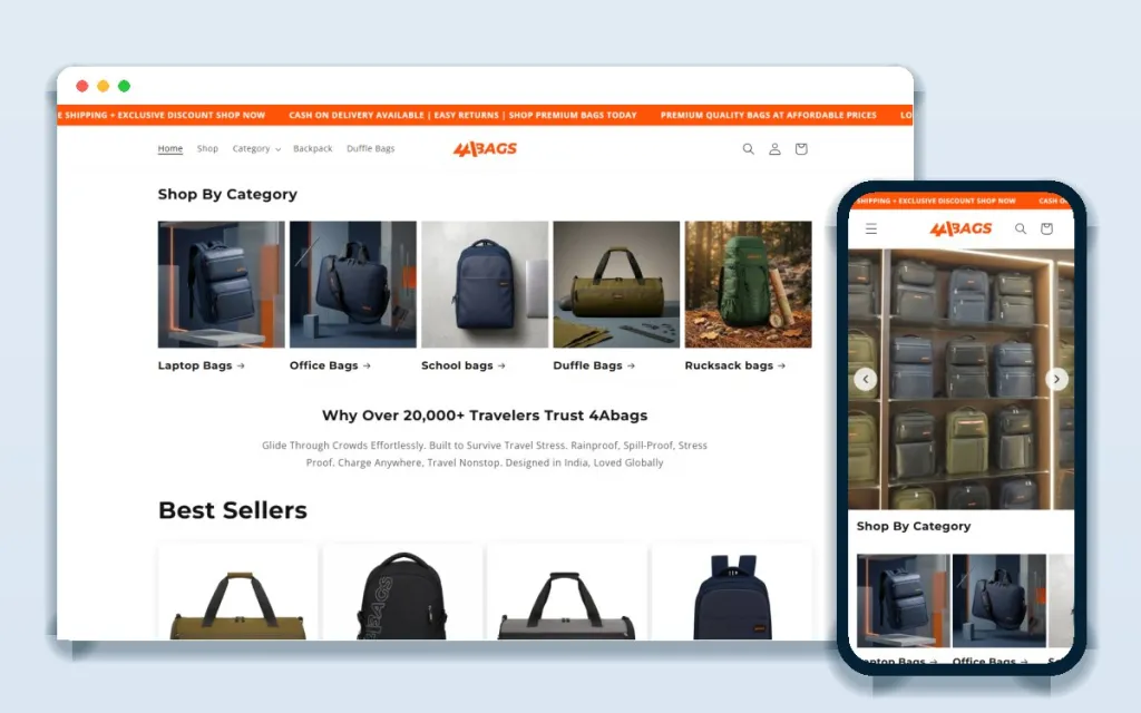 4A Bags online store on desktop and mobile