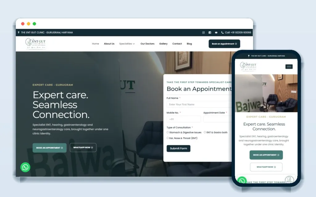 The ENT GUT Clinic website on desktop and mobile