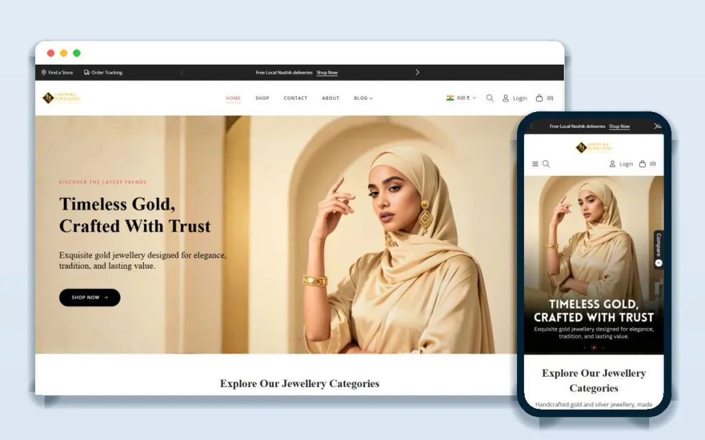 Jakhura Jewellers website on desktop and mobile