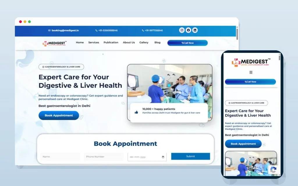 Medigest Gastro & Liver Clinic website on desktop and mobile