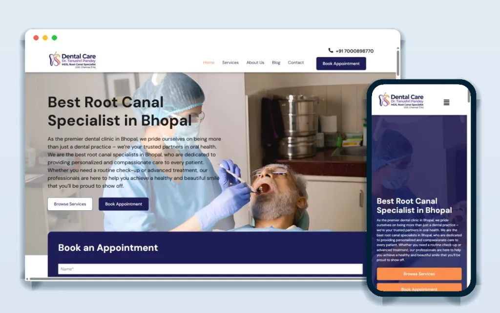 SS Dental Care website on desktop and mobile